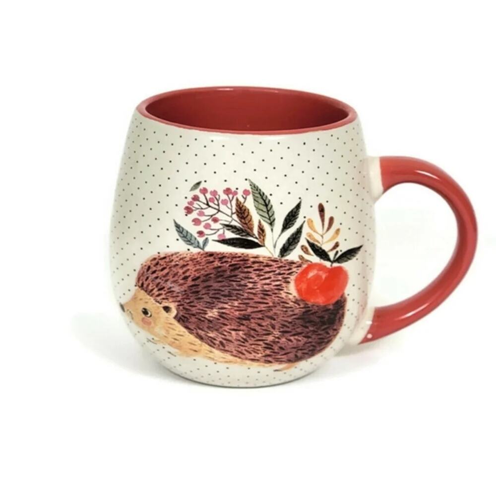 Nicole Miller Home Hedgehog Coffee Mug Large 14oz Ceramic Red Handle